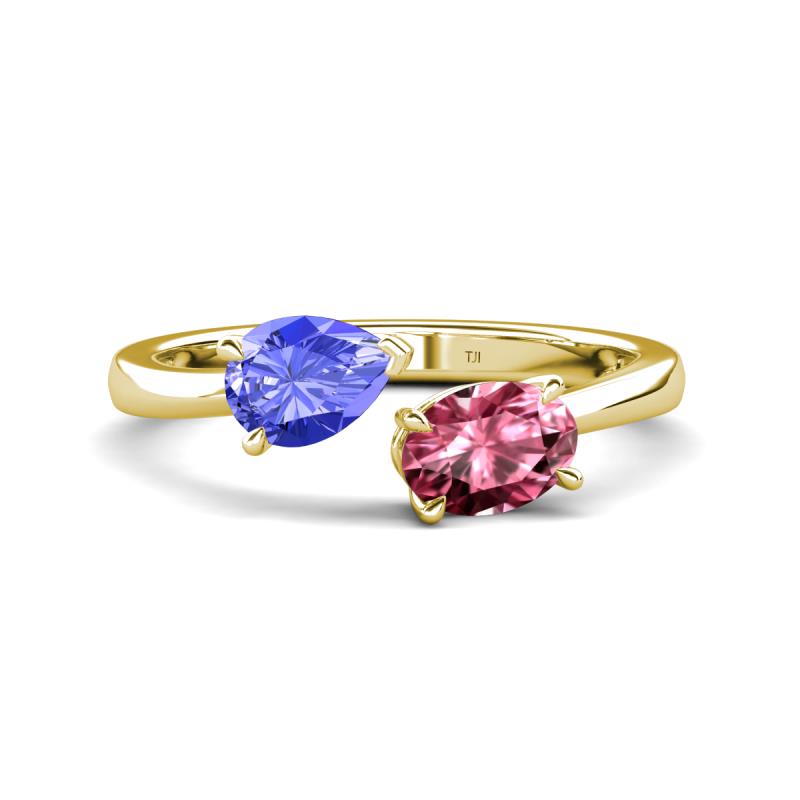 Afra 1.60 ctw Tanzanite Pear Shape (7x5 mm) & Pink Tourmaline Oval Shape (7x5 mm) Toi Et Moi Engagement Ring 