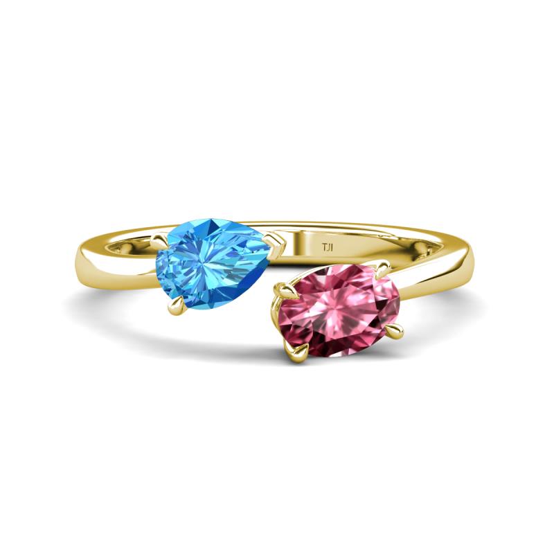 Afra 1.70 ctw Blue Topaz Pear Shape (7x5 mm) & Pink Tourmaline Oval Shape (7x5 mm) Toi Et Moi Engagement Ring 