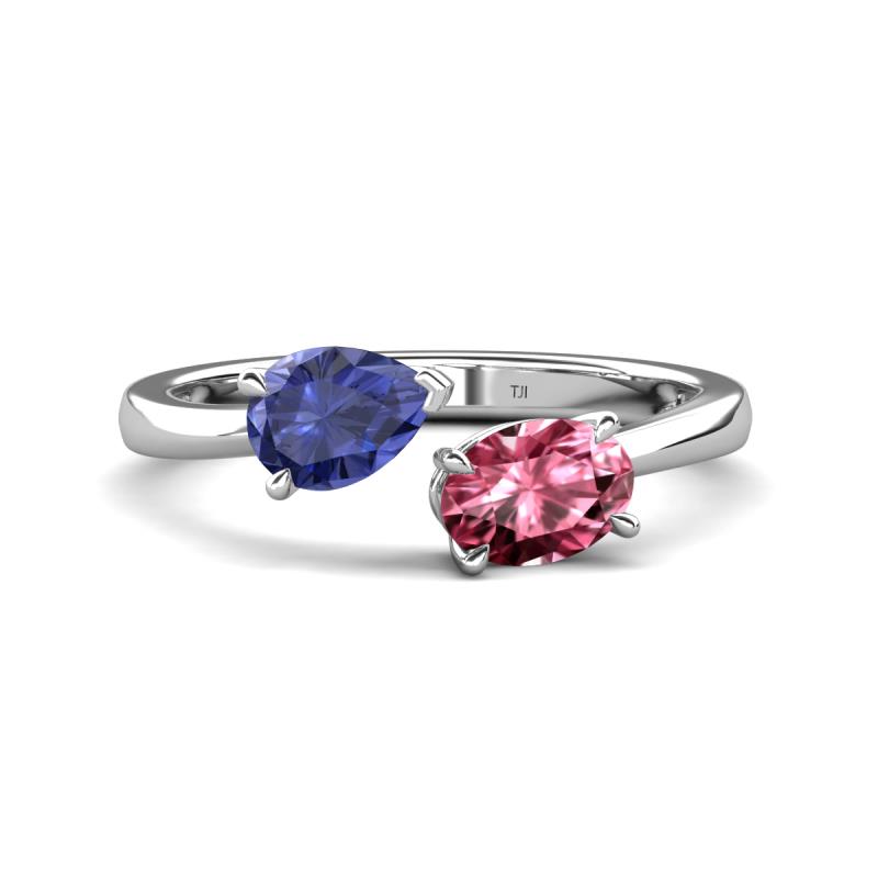 Afra 1.45 ctw Iolite Pear Shape (7x5 mm) & Pink Tourmaline Oval Shape (7x5 mm) Toi Et Moi Engagement Ring 