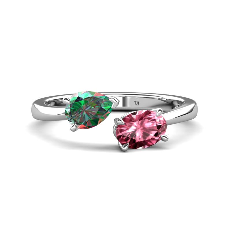 Afra 1.71 ctw Lab Created Alexandrite Pear Shape (7x5 mm) & Pink Tourmaline Oval Shape (7x5 mm) Toi Et Moi Engagement Ring 
