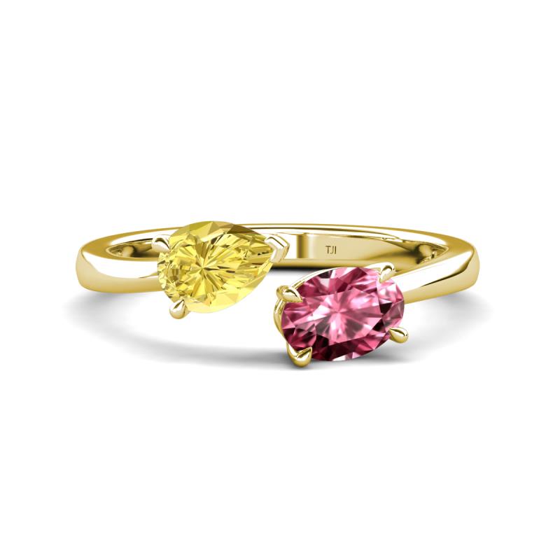 Afra 1.75 ctw Yellow Sapphire Pear Shape (7x5 mm) & Pink Tourmaline Oval Shape (7x5 mm) Toi Et Moi Engagement Ring 