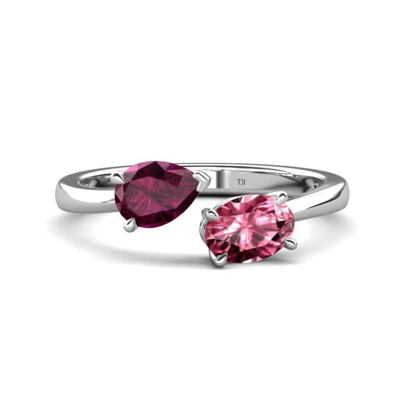 Afra 1.75 ctw Rhodolite Garnet Pear Shape (7x5 mm) & Pink Tourmaline Oval Shape (7x5 mm) Toi Et Moi Engagement Ring 
