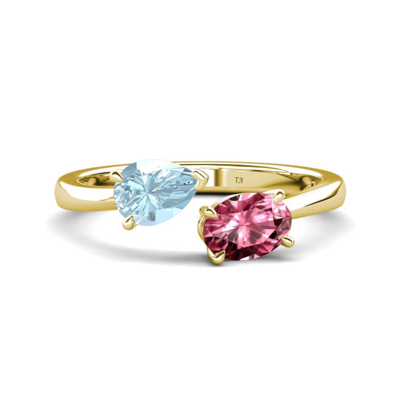 Afra 1.45 ctw Aquamarine Pear Shape (7x5 mm) & Pink Tourmaline Oval Shape (7x5 mm) Toi Et Moi Engagement Ring 