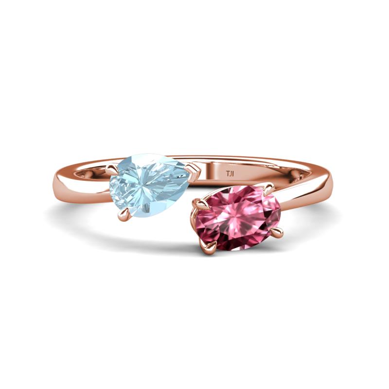 Afra 1.45 ctw Aquamarine Pear Shape (7x5 mm) & Pink Tourmaline Oval Shape (7x5 mm) Toi Et Moi Engagement Ring 