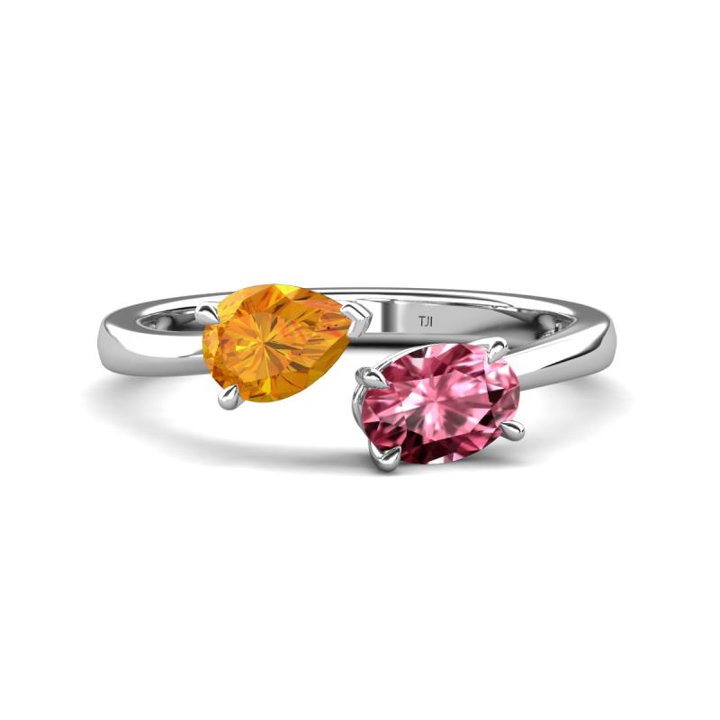 Afra 1.50 ctw Citrine Pear Shape (7x5 mm) & Pink Tourmaline Oval Shape (7x5 mm) Toi Et Moi Engagement Ring 