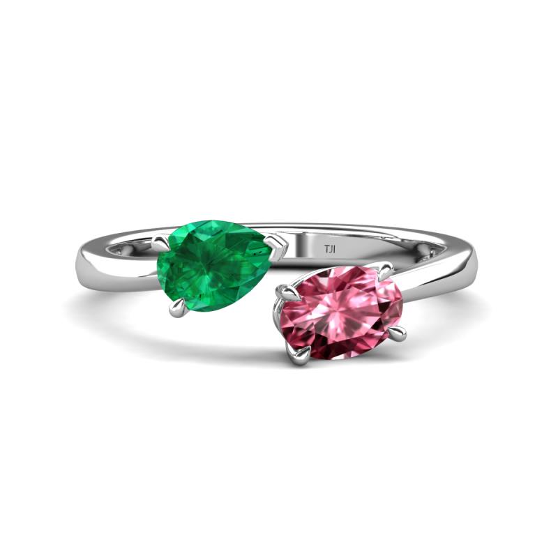 Afra 1.65 ctw Emerald Pear Shape (7x5 mm) & Pink Tourmaline Oval Shape (7x5 mm) Toi Et Moi Engagement Ring 