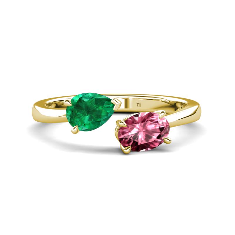 Afra 1.65 ctw Emerald Pear Shape (7x5 mm) & Pink Tourmaline Oval Shape (7x5 mm) Toi Et Moi Engagement Ring 