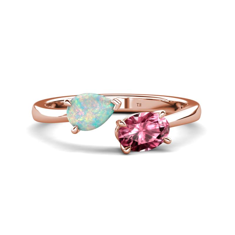 Afra 1.20 ctw Opal Pear Shape (7x5 mm) & Pink Tourmaline Oval Shape (7x5 mm) Toi Et Moi Engagement Ring 