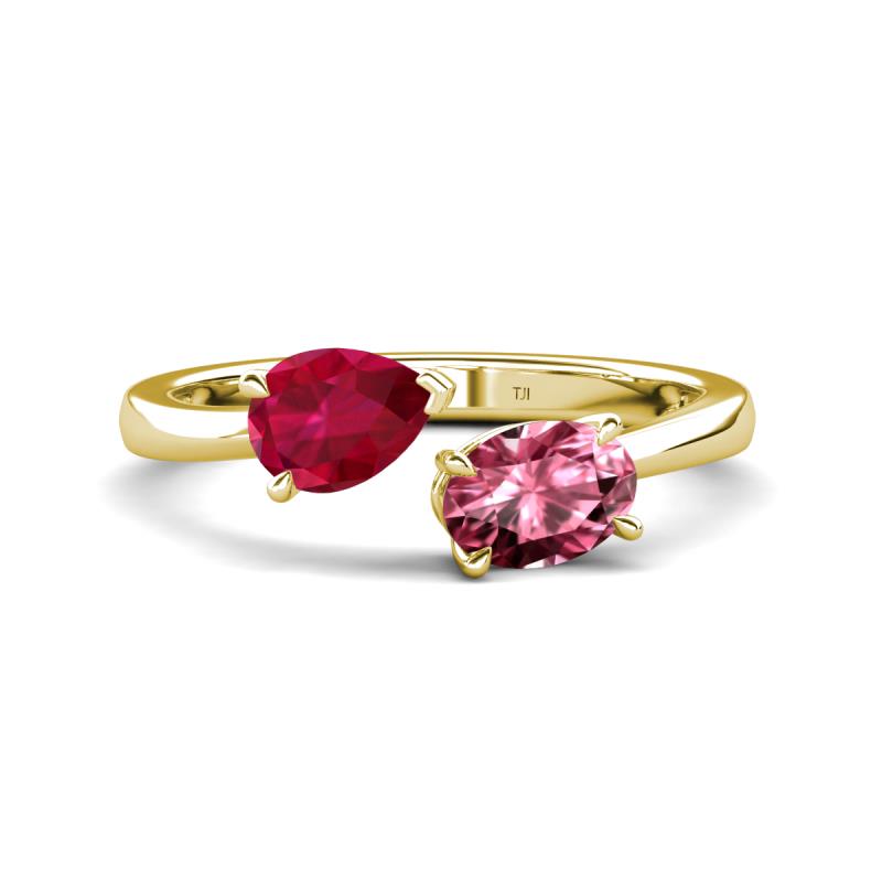 Afra 1.80 ctw Ruby Pear Shape (7x5 mm) & Pink Tourmaline Oval Shape (7x5 mm) Toi Et Moi Engagement Ring 