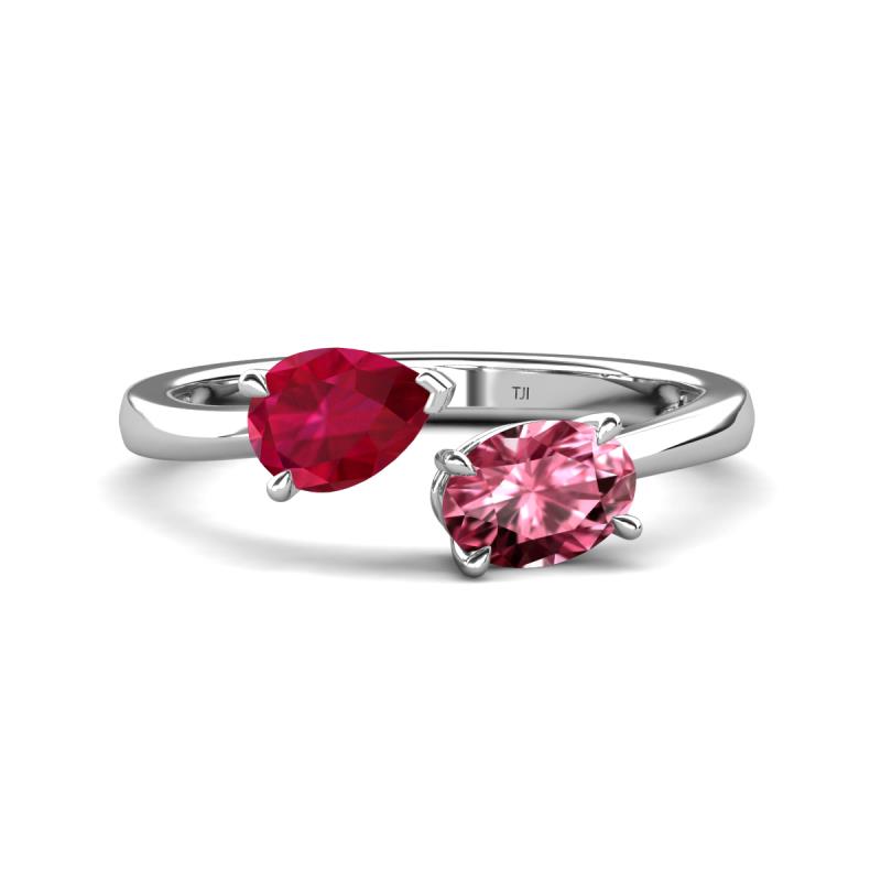 Afra 1.80 ctw Ruby Pear Shape (7x5 mm) & Pink Tourmaline Oval Shape (7x5 mm) Toi Et Moi Engagement Ring 