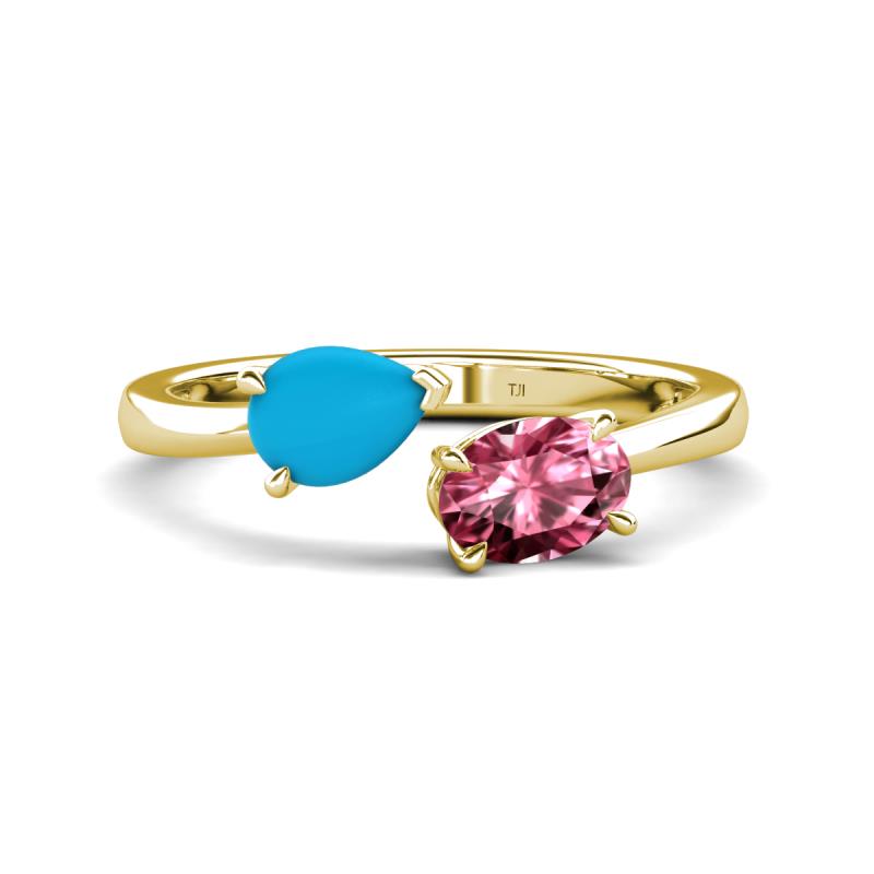 Afra 1.20 ctw Turquoise Pear Shape (7x5 mm) & Pink Tourmaline Oval Shape (7x5 mm) Toi Et Moi Engagement Ring 