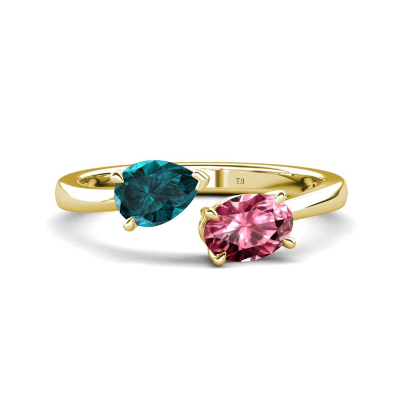 Afra 1.70 ctw London Blue Topaz Pear Shape (7x5 mm) & Pink Tourmaline Oval Shape (7x5 mm) Toi Et Moi Engagement Ring 