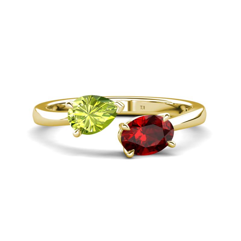 Afra 1.75 ctw Peridot Pear Shape (7x5 mm) & Red Garnet Oval Shape (7x5 mm) Toi Et Moi Engagement Ring 