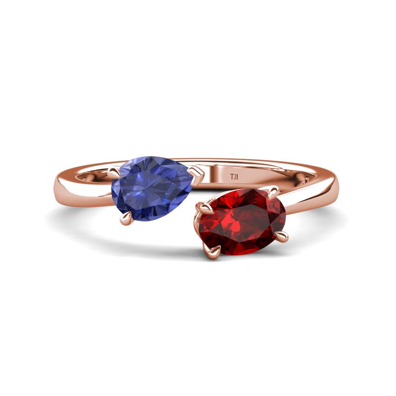 Afra 1.55 ctw Iolite Pear Shape (7x5 mm) & Red Garnet Oval Shape (7x5 mm) Toi Et Moi Engagement Ring 