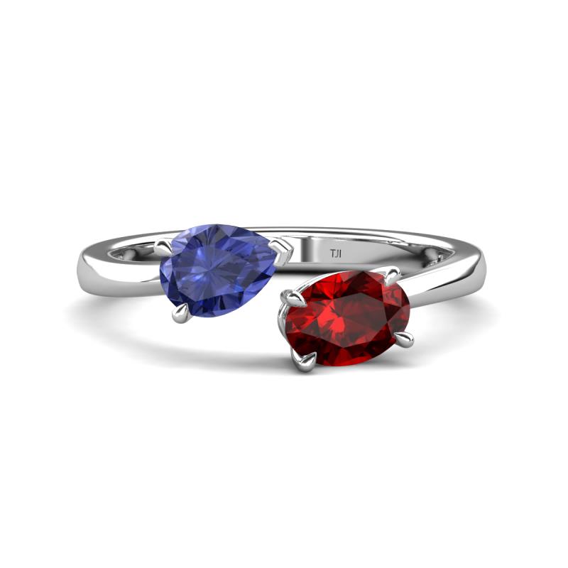 Afra 1.55 ctw Iolite Pear Shape (7x5 mm) & Red Garnet Oval Shape (7x5 mm) Toi Et Moi Engagement Ring 
