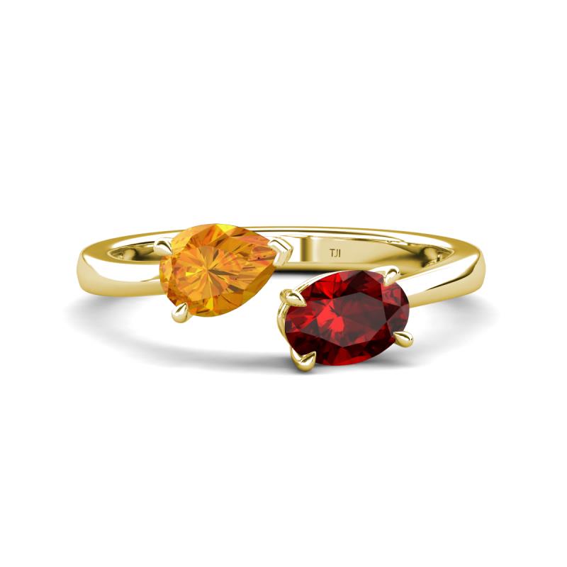 Afra 1.60 ctw Citrine Pear Shape (7x5 mm) & Red Garnet Oval Shape (7x5 mm) Toi Et Moi Engagement Ring 
