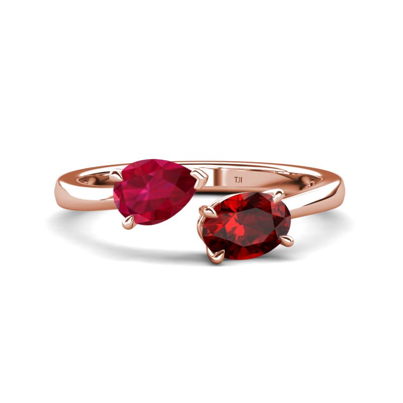 Afra 1.90 ctw Ruby Pear Shape (7x5 mm) & Red Garnet Oval Shape (7x5 mm) Toi Et Moi Engagement Ring 