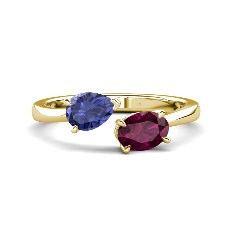 Afra 1.60 ctw Iolite Pear Shape (7x5 mm) & Rhodolite Garnet Oval Shape (7x5 mm) Toi Et Moi Engagement Ring 