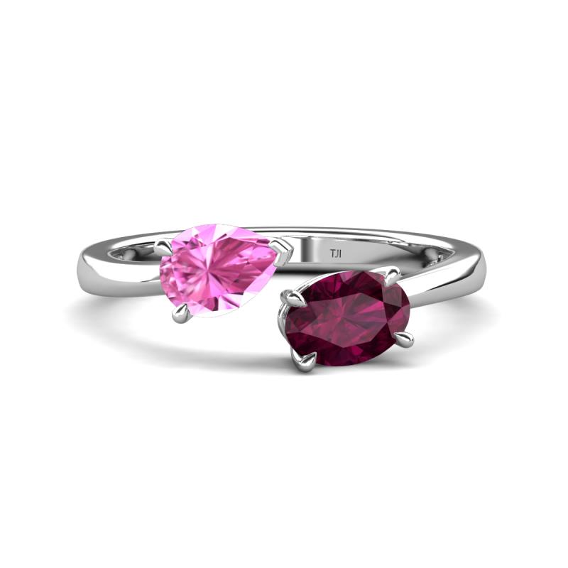 Afra 1.90 ctw Pink Sapphire Pear Shape (7x5 mm) & Rhodolite Garnet Oval Shape (7x5 mm) Toi Et Moi Engagement Ring 