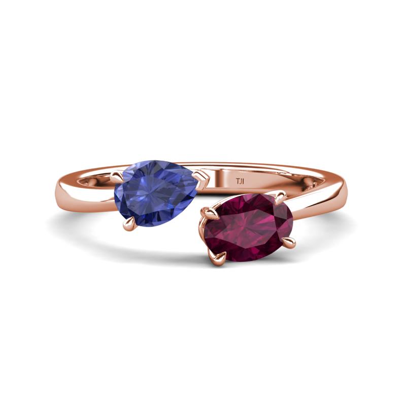 Afra 1.60 ctw Iolite Pear Shape (7x5 mm) & Rhodolite Garnet Oval Shape (7x5 mm) Toi Et Moi Engagement Ring 