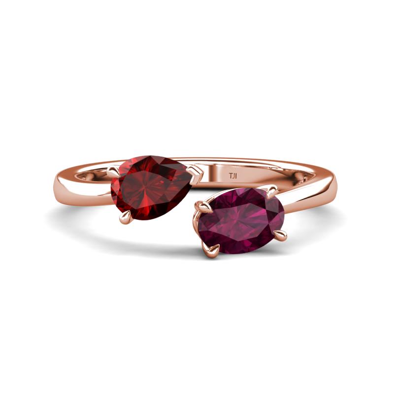 Afra 1.90 ctw Red Garnet Pear Shape (7x5 mm) & Rhodolite Garnet Oval Shape (7x5 mm) Toi Et Moi Engagement Ring 