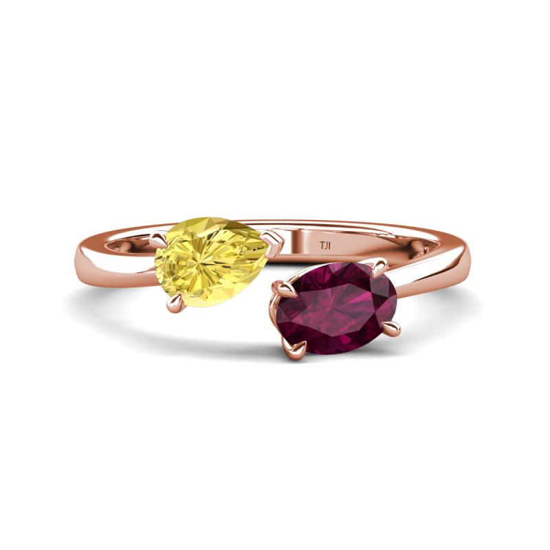 Afra 1.90 ctw Yellow Sapphire Pear Shape (7x5 mm) & Rhodolite Garnet Oval Shape (7x5 mm) Toi Et Moi Engagement Ring 