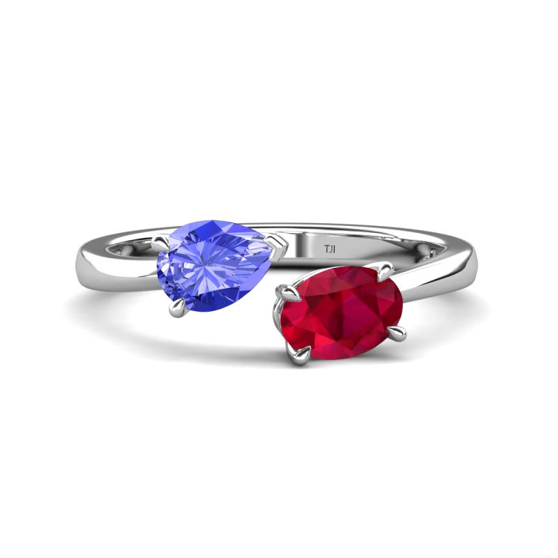 Afra 1.65 ctw Tanzanite Pear Shape (7x5 mm) & Ruby Oval Shape (7x5 mm) Toi Et Moi Engagement Ring 