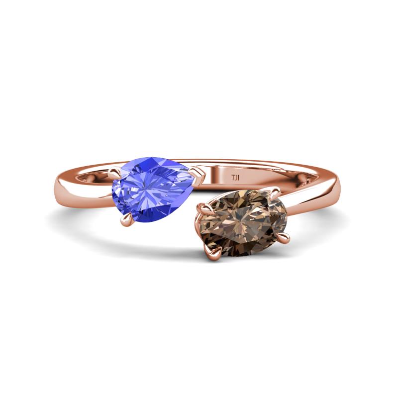 Afra 1.50 ctw Tanzanite Pear Shape (7x5 mm) & Smoky Quartz Oval Shape (7x5 mm) Toi Et Moi Engagement Ring 