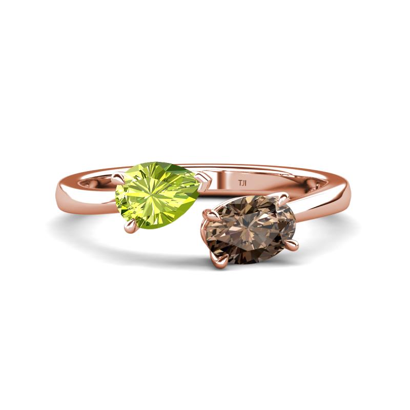 Afra 1.55 ctw Peridot Pear Shape (7x5 mm) & Smoky Quartz Oval Shape (7x5 mm) Toi Et Moi Engagement Ring 