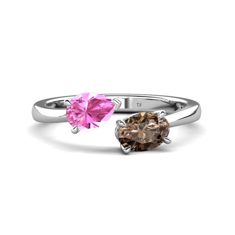 Afra 1.65 ctw Pink Sapphire Pear Shape (7x5 mm) & Smoky Quartz Oval Shape (7x5 mm) Toi Et Moi Engagement Ring 