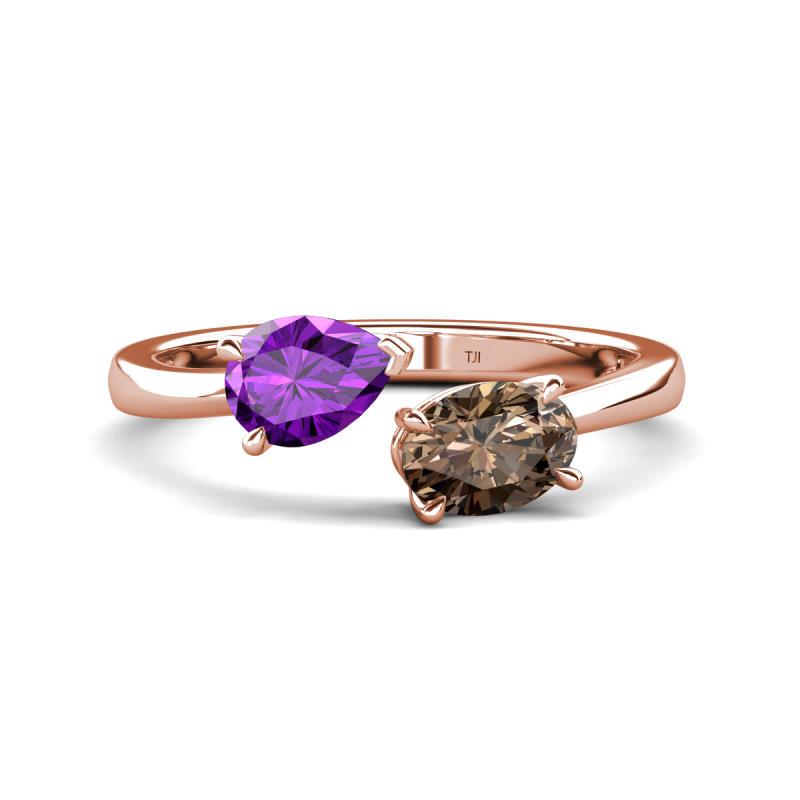 Afra 1.40 ctw Amethyst Pear Shape (7x5 mm) & Smoky Quartz Oval Shape (7x5 mm) Toi Et Moi Engagement Ring 