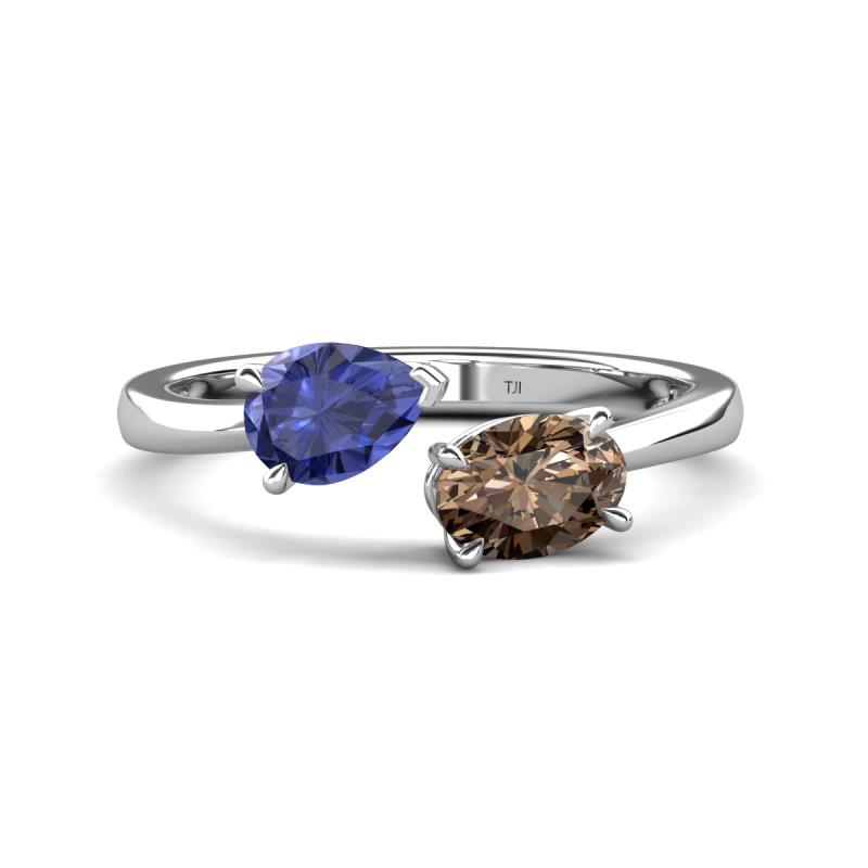 Afra 1.35 ctw Iolite Pear Shape (7x5 mm) & Smoky Quartz Oval Shape (7x5 mm) Toi Et Moi Engagement Ring 