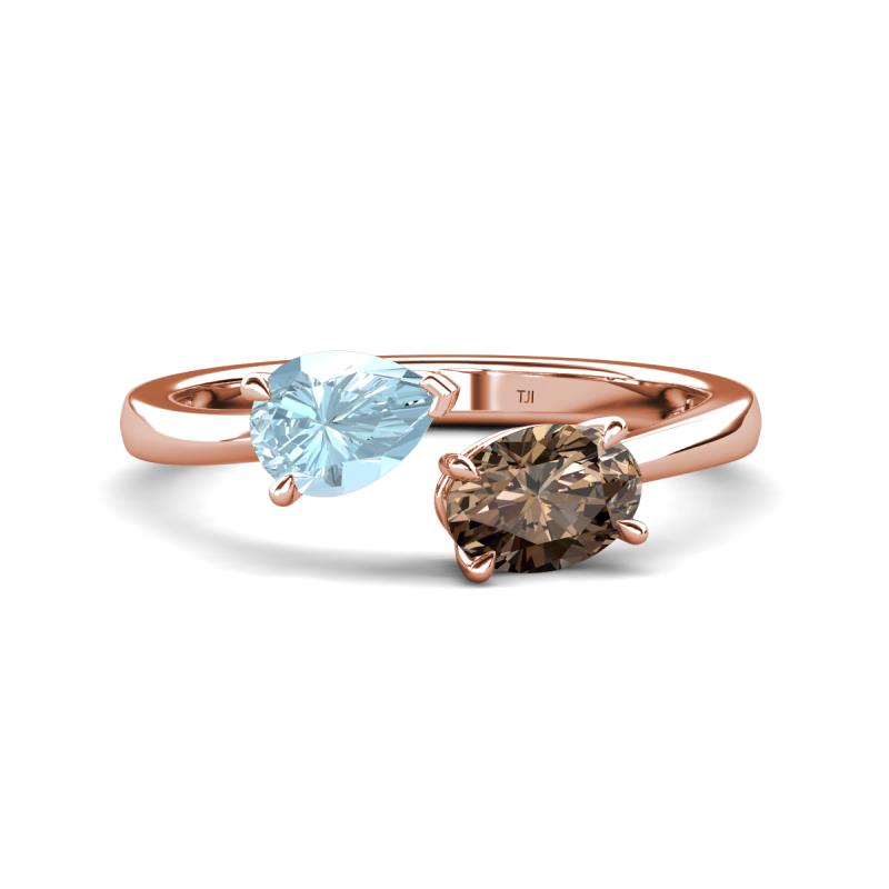 Afra 1.35 ctw Aquamarine Pear Shape (7x5 mm) & Smoky Quartz Oval Shape (7x5 mm) Toi Et Moi Engagement Ring 