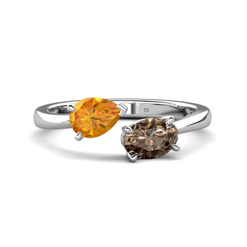 Afra 1.40 ctw Citrine Pear Shape (7x5 mm) & Smoky Quartz Oval Shape (7x5 mm) Toi Et Moi Engagement Ring 