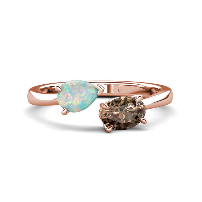 Afra 1.10 ctw Opal Pear Shape (7x5 mm) & Smoky Quartz Oval Shape (7x5 mm) Toi Et Moi Engagement Ring 