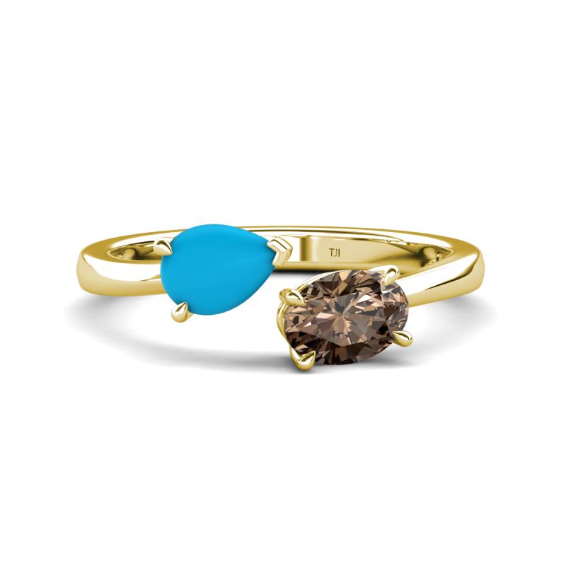 Afra 1.10 ctw Turquoise Pear Shape (7x5 mm) & Smoky Quartz Oval Shape (7x5 mm) Toi Et Moi Engagement Ring 