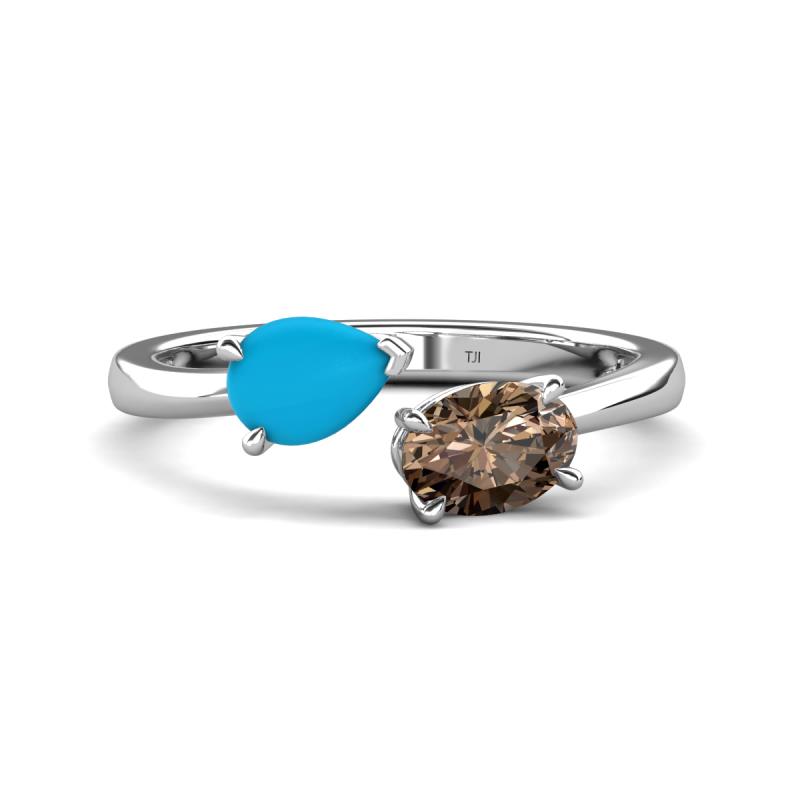 Afra 1.65 ctw Blue Sapphire Pear Shape (7x5 mm) & Smoky Quartz Oval Shape (7x5 mm) Toi Et Moi Engagement Ring 