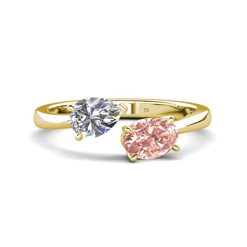 Afra 1.50 ctw IGI Certified Lab Grown Diamond  Pear Shape (7x5 mm) & Morganite Oval Shape (7x5 mm) Toi Et Moi Engagement Ring 