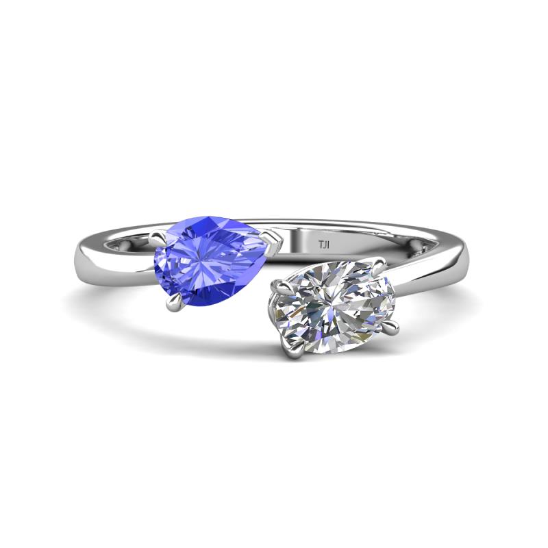 Afra 1.60 ctw Tanzanite Pear Shape (7x5 mm) & Moissanite Oval Shape (7x5 mm) Toi Et Moi Engagement Ring 