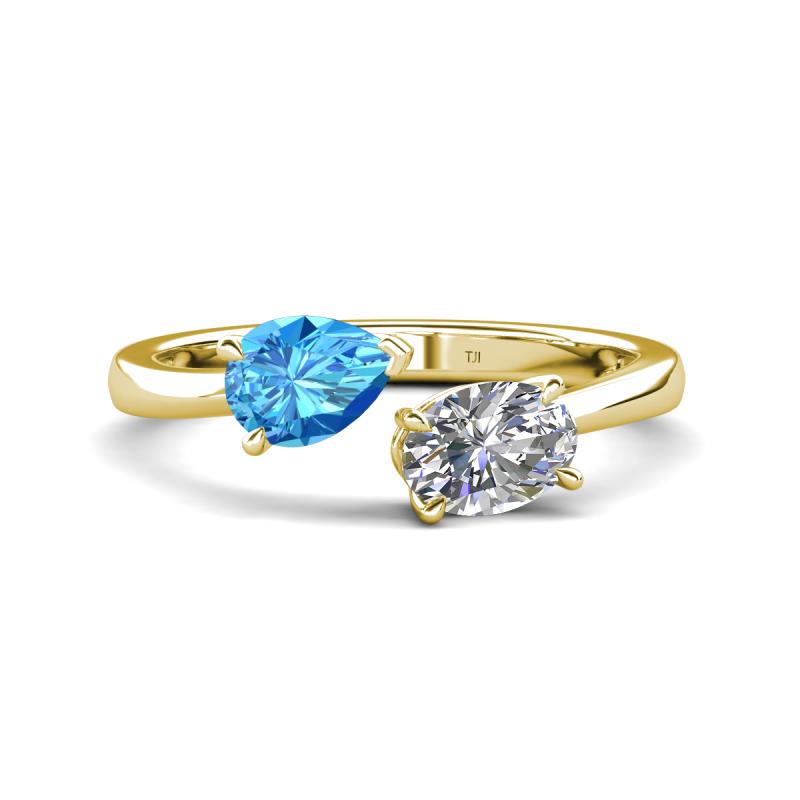 Afra 1.70 ctw Blue Topaz Pear Shape (7x5 mm) & Moissanite Oval Shape (7x5 mm) Toi Et Moi Engagement Ring 