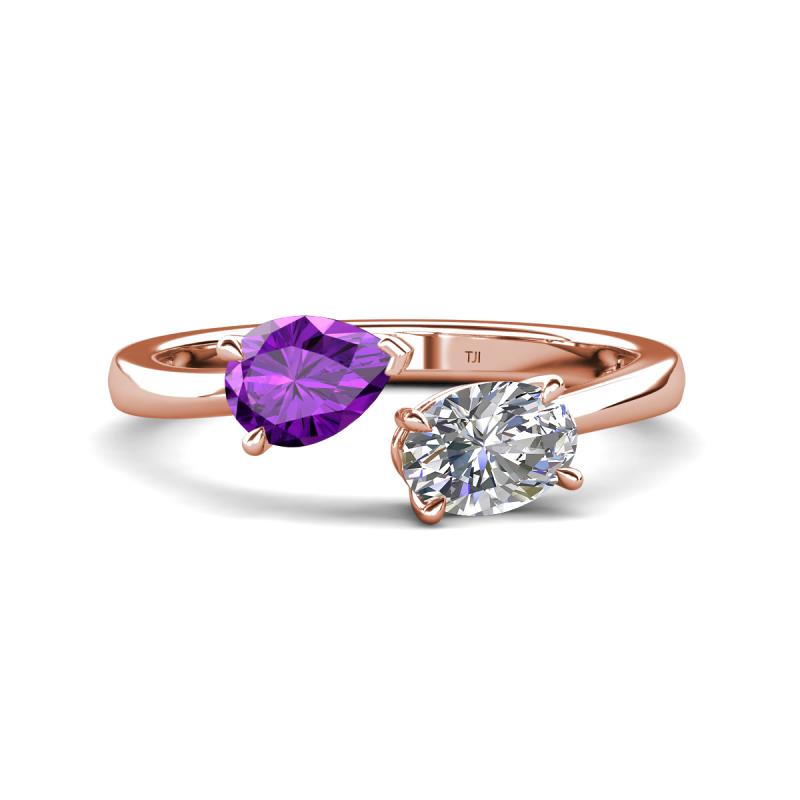 Afra 1.50 ctw Amethyst Pear Shape (7x5 mm) & Moissanite Oval Shape (7x5 mm) Toi Et Moi Engagement Ring 