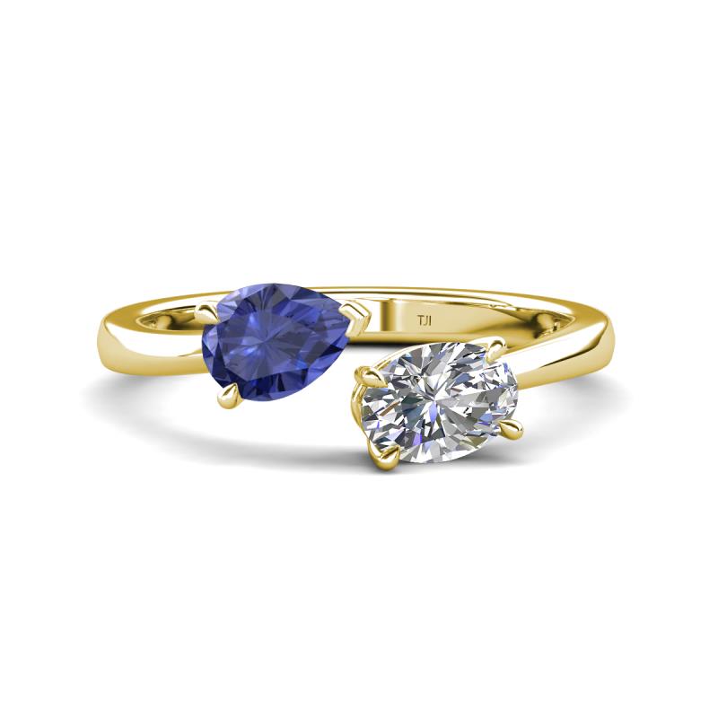 Afra 1.45 ctw Iolite Pear Shape (7x5 mm) & Moissanite Oval Shape (7x5 mm) Toi Et Moi Engagement Ring 