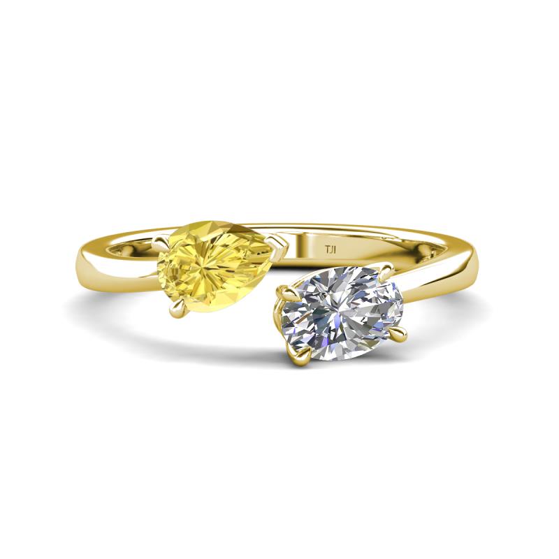 Afra 1.75 ctw Yellow Sapphire Pear Shape (7x5 mm) & Moissanite Oval Shape (7x5 mm) Toi Et Moi Engagement Ring 