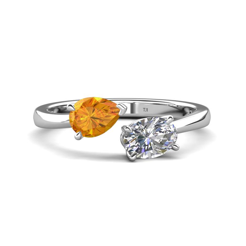 Afra 1.50 ctw Citrine Pear Shape (7x5 mm) & Moissanite Oval Shape (7x5 mm) Toi Et Moi Engagement Ring 