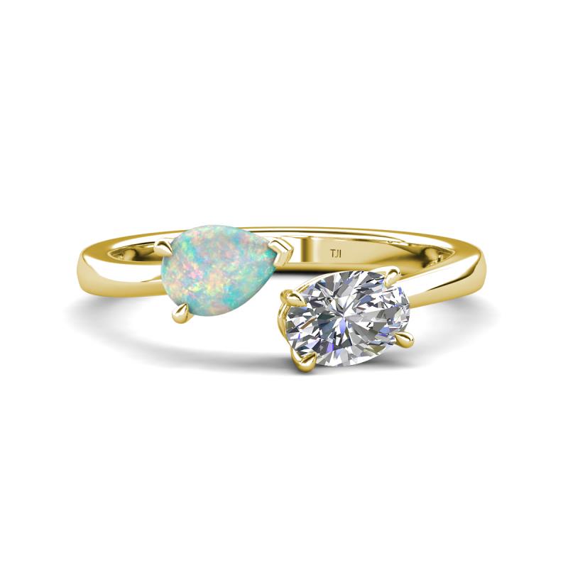 Afra 1.20 ctw Opal Pear Shape (7x5 mm) & Moissanite Oval Shape (7x5 mm) Toi Et Moi Engagement Ring 