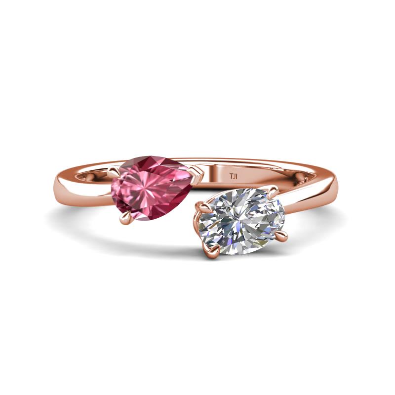 Afra 1.55 ctw Pink Tourmaline Pear Shape (7x5 mm) & Moissanite Oval Shape (7x5 mm) Toi Et Moi Engagement Ring 