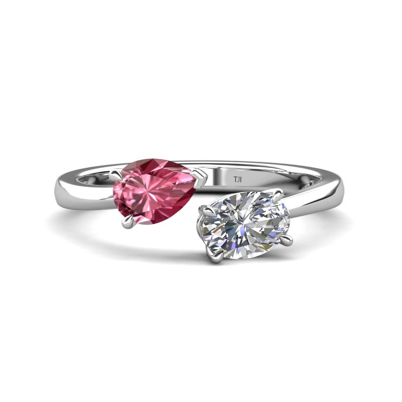 Afra 1.55 ctw Pink Tourmaline Pear Shape (7x5 mm) & Moissanite Oval Shape (7x5 mm) Toi Et Moi Engagement Ring 