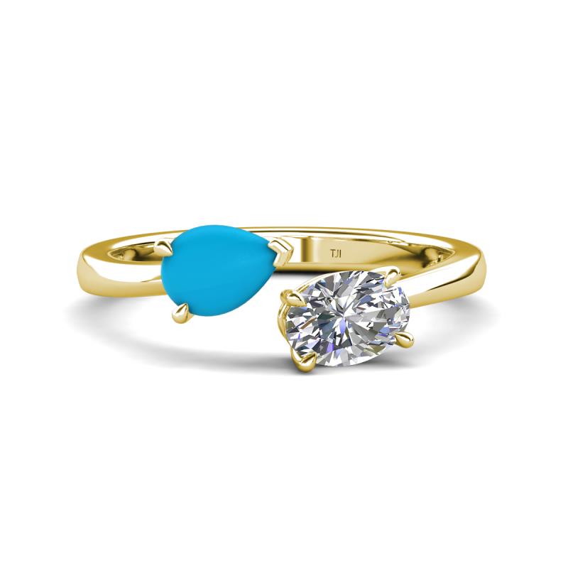 Afra 1.20 ctw Turquoise Pear Shape (7x5 mm) & Moissanite Oval Shape (7x5 mm) Toi Et Moi Engagement Ring 