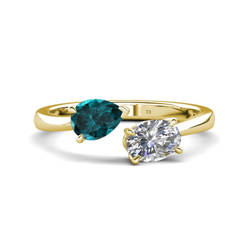 Afra 1.70 ctw London Blue Topaz Pear Shape (7x5 mm) & Moissanite Oval Shape (7x5 mm) Toi Et Moi Engagement Ring 