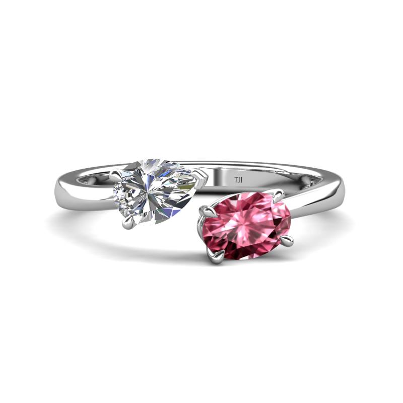 Afra 1.60 ctw IGI Certified Lab Grown Diamond  Pear Shape (7x5 mm) & Pink Tourmaline Oval Shape (7x5 mm) Toi Et Moi Engagement Ring 